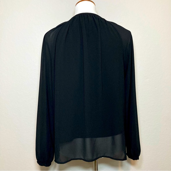 CARMEN MARC VALVO Black Zipper & Tie Front Blouse Sheer Long Sleeves Size Small - Picture 5 of 7